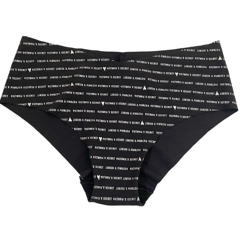 NWT Victoria’s Secret M Black Silver Graphic No show Hiphugger Hipster Laser cut